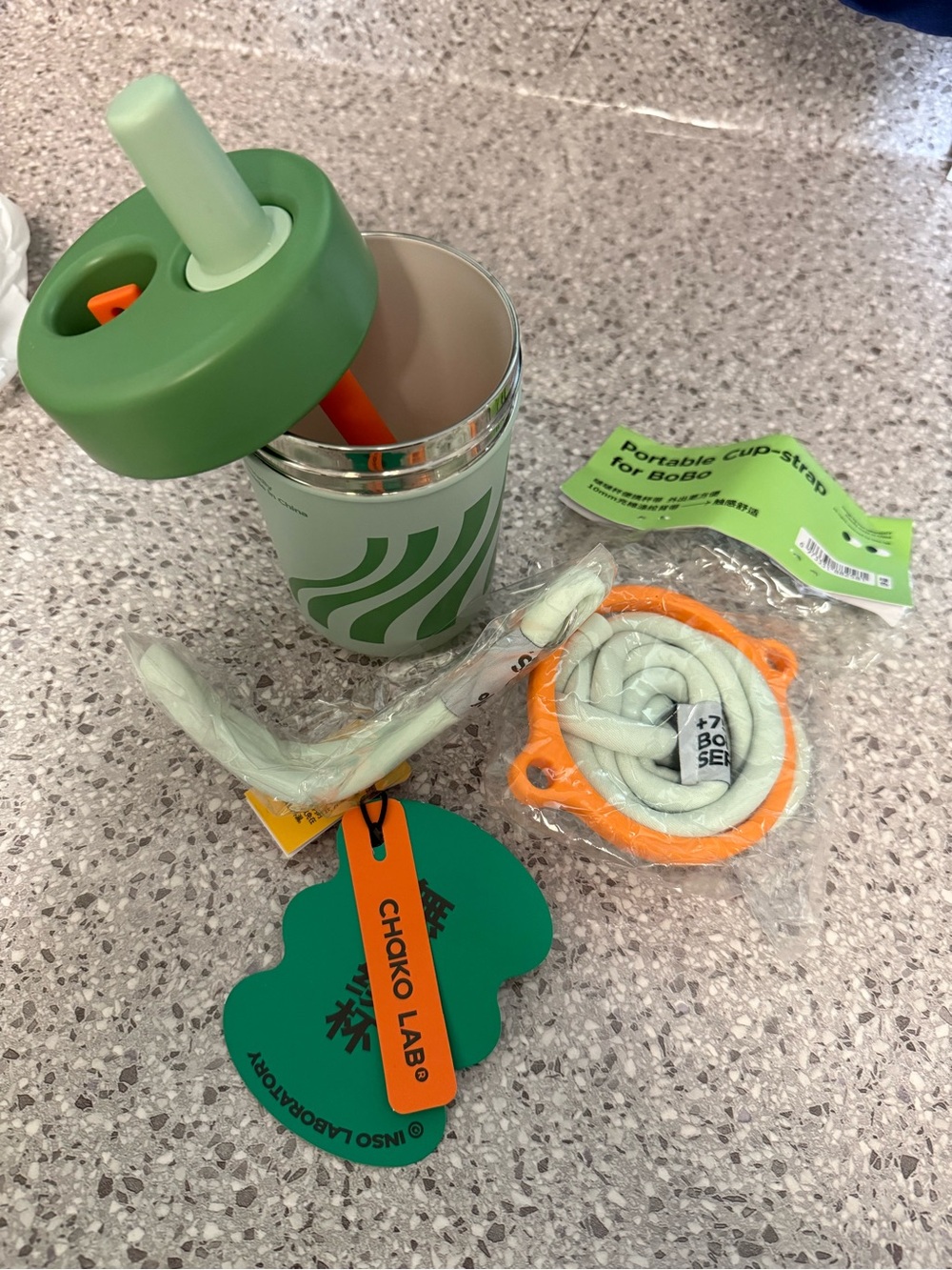 Green Stainless Boba Tumbler with Silicone Lid & Straw and Carry Straps